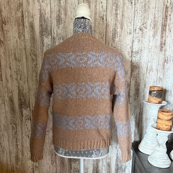 Elsamanda Vintage Italian Wool Blend Fair Isle Sweater in Brown/Blue - Small - Picture 5 of 7
